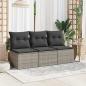 Preview: Gartensofa mit Kissen 3-Sitzer Grau Poly Rattan