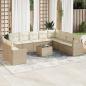 Preview: ARDEBO.de - 11-tlg. Garten-Sofagarnitur mit Kissen Beige Poly Rattan