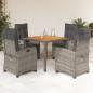 Preview: ARDEBO.de - 5-tlg. Garten-Essgruppe mit Kissen Grau Poly Rattan