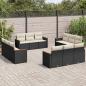 Preview: ARDEBO.de - 12-tlg. Garten-Sofagarnitur mit Kissen Schwarz Poly Rattan