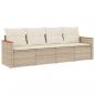 Preview: 4-tlg. Garten-Sofagarnitur mit Kissen Beige Poly Rattan