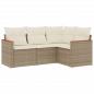 Preview: 4-tlg. Garten-Sofagarnitur mit Kissen Beige Poly Rattan