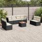 Preview: ARDEBO.de - 9-tlg. Garten-Sofagarnitur mit Kissen Schwarz Poly Rattan