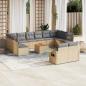 Preview: ARDEBO.de - 13-tlg. Garten-Sofagarnitur mit Kissen Beige Poly Rattan