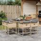 Preview: ARDEBO.de - 9-tlg. Garten-Essgruppe mit Kissen Beigemischung Poly Rattan