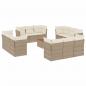 Preview: 13-tlg. Garten-Sofagarnitur mit Kissen Beige Poly Rattan