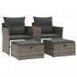 Preview: ARDEBO.de - Gartensofa 2-Sitzer mit Hockern Grau Poly Rattan