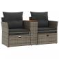 Preview: Gartensofa 2-Sitzer mit Hockern Grau Poly Rattan