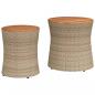 Preview: ARDEBO.de - Garten-Beistelltische 2 Stk. mit Holzplatte Beige Poly Rattan