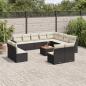 Preview: ARDEBO.de - 13-tlg. Garten-Sofagarnitur mit Kissen Schwarz Poly Rattan