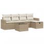 Preview: 6-tlg. Garten-Sofagarnitur mit Kissen Beige Poly Rattan