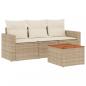 Preview: 4-tlg. Garten-Sofagarnitur mit Kissen Beige Poly Rattan