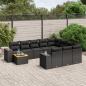 Preview: ARDEBO.de - 11-tlg. Garten-Sofagarnitur mit Kissen Schwarz Poly Rattan