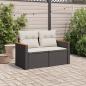 Preview: Gartensofa mit Kissen 2-Sitzer Schwarz Poly Rattan