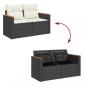 Preview: Gartensofa mit Kissen 2-Sitzer Schwarz Poly Rattan