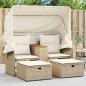 Preview: ARDEBO.de - Gartensofa 2-Sitzer mit Dach und Hockern Beige Poly Rattan