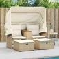 Preview: Gartensofa 2-Sitzer mit Dach und Hockern Beige Poly Rattan