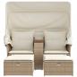 Preview: Gartensofa 2-Sitzer mit Dach und Hockern Beige Poly Rattan