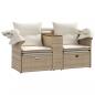 Preview: Gartensofa 2-Sitzer mit Dach und Hockern Beige Poly Rattan