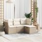 Preview: ARDEBO.de - 4-tlg. Garten-Sofagarnitur mit Kissen Beige Poly Rattan