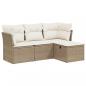 Preview: 4-tlg. Garten-Sofagarnitur mit Kissen Beige Poly Rattan