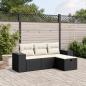 Preview: ARDEBO.de - 4-tlg. Garten-Sofagarnitur mit Kissen Schwarz Poly Rattan