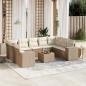 Preview: ARDEBO.de - 10-tlg. Garten-Sofagarnitur mit Kissen Beige Poly Rattan