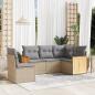 Preview: ARDEBO.de - 5-tlg. Garten-Sofagarnitur mit Kissen Beige Poly Rattan