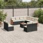 Preview: ARDEBO.de - 12-tlg. Garten-Sofagarnitur mit Kissen Schwarz Poly Rattan