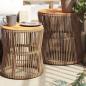 Preview: ARDEBO.de - Garten-Beistelltische 2 Stk. mit Holzplatte Beige Poly Rattan