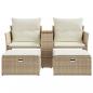 Preview: Gartensofa 2-Sitzer mit Hockern Beige Poly Rattan