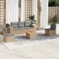 Preview: ARDEBO.de - 6-tlg. Garten-Sofagarnitur mit Kissen Beige Poly Rattan