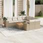 Preview: ARDEBO.de - 9-tlg. Garten-Sofagarnitur mit Kissen Beige Poly Rattan