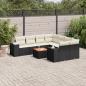 Preview: ARDEBO.de - 9-tlg. Garten-Sofagarnitur mit Kissen Schwarz Poly Rattan