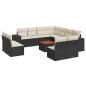 Preview: ARDEBO.de - 12-tlg. Garten-Sofagarnitur mit Kissen Schwarz Poly Rattan