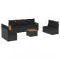 Preview: ARDEBO.de - 9-tlg. Garten-Sofagarnitur mit Kissen Schwarz Poly Rattan