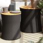 Preview: ARDEBO.de - Garten-Beistelltische 2 Stk. mit Holzplatte Schwarz Poly Rattan