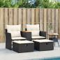 Preview: Gartensofa 2-Sitzer mit Hockern Schwarz Poly Rattan