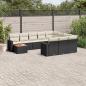 Preview: ARDEBO.de - 11-tlg. Garten-Sofagarnitur mit Kissen Schwarz Poly Rattan