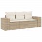 Preview: 3-tlg. Garten-Sofagarnitur mit Kissen Beige Poly Rattan