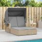 Preview: Doppel-Sonnenliege mit Dach und Auflagen Beige Poly Rattan