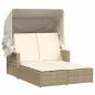 Preview: ARDEBO.de - Doppel-Sonnenliege mit Dach und Auflagen Beige Poly Rattan