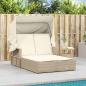 Preview: Doppel-Sonnenliege mit Dach und Auflagen Beige Poly Rattan