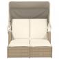 Preview: Doppel-Sonnenliege mit Dach und Auflagen Beige Poly Rattan