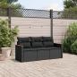 Preview: ARDEBO.de - 3-tlg. Garten-Sofagarnitur mit Kissen Schwarz Poly Rattan