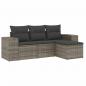 Preview: 4-tlg. Garten-Sofagarnitur mit Kissen Grau Poly Rattan