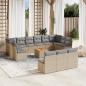 Preview: ARDEBO.de - 14-tlg. Garten-Sofagarnitur mit Kissen Beige Poly Rattan