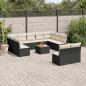 Preview: ARDEBO.de - 12-tlg. Garten-Sofagarnitur mit Kissen Schwarz Poly Rattan