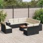 Preview: ARDEBO.de - 12-tlg. Garten-Sofagarnitur mit Kissen Schwarz Poly Rattan