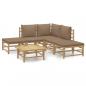 Preview: 6-tlg. Garten-Lounge-Set mit Kissen Taupe Bambus